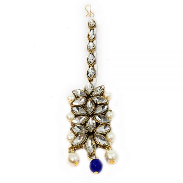Multi-Layer Long Kundan Pearl Necklace Earring & Maangtika Set - Image 3