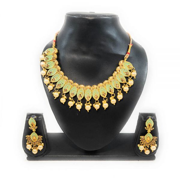 Matt Meenakari Choker Necklace and Earring Set - Image 7