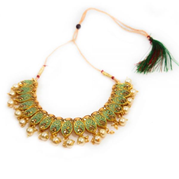 Matt Meenakari Choker Necklace and Earring Set - Image 8