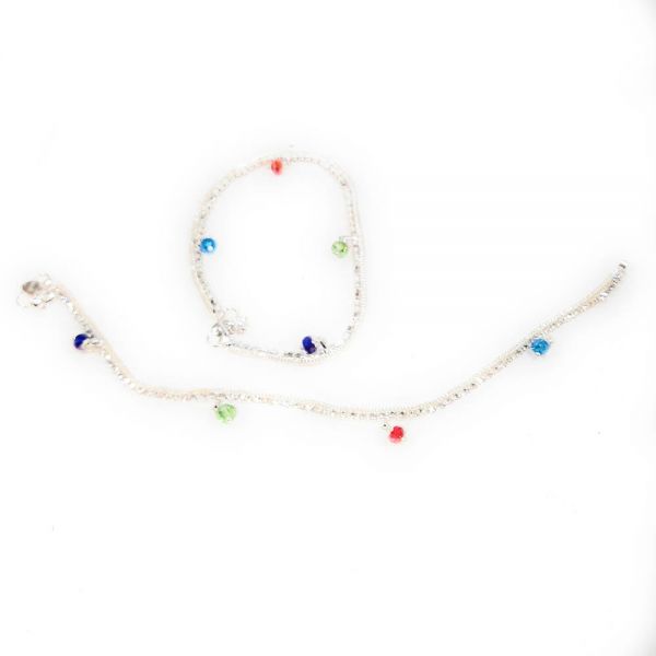 Silver Rhinestone Chain Anklets  with muticolour danglers (one pair) - size 25cm - Image 3