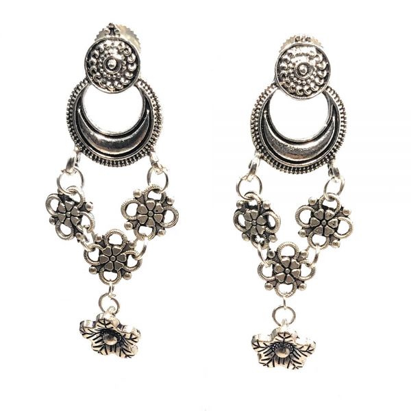 Oxidised German Silver Peacock and Flower Design Choker Necklace and Earring Set - Image 3