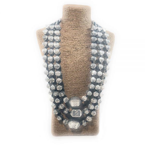 Multi Layer Oxidised German Silver Nugget Beads Necklace