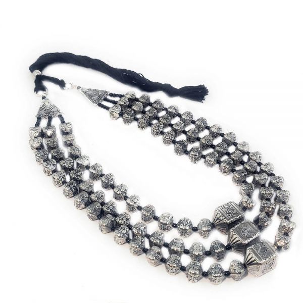 Multi Layer Oxidised German Silver Nugget Beads Necklace - Image 3