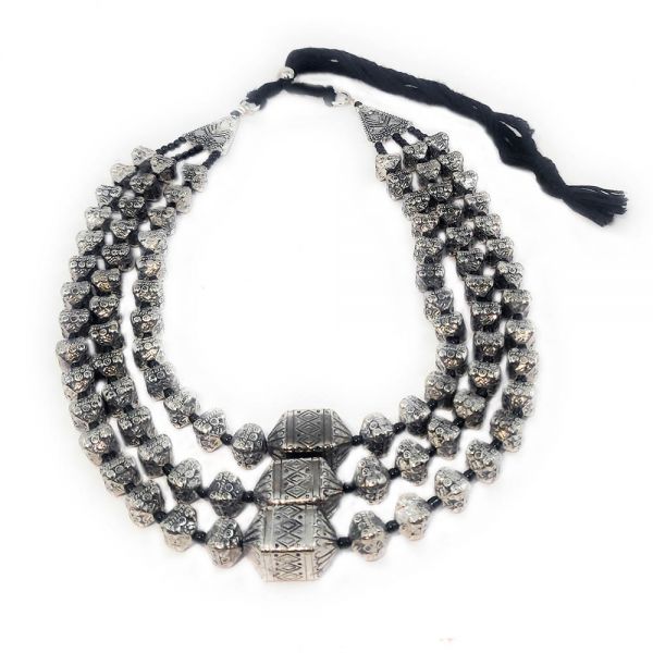 Multi Layer Oxidised German Silver Nugget Beads Necklace - Image 2