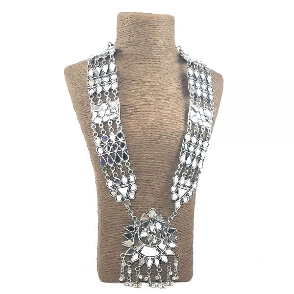Oxidised Afghan Long Mirror Necklace - Image 4