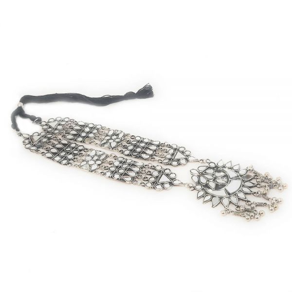 Oxidised Afghan Long Mirror Necklace - Image 3