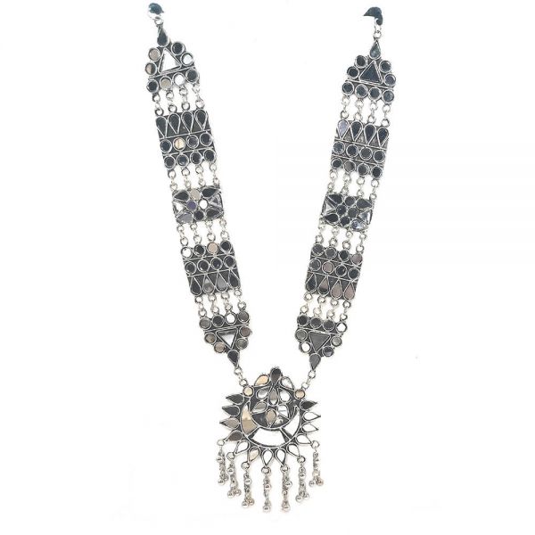Oxidised Afghan Long Mirror Necklace