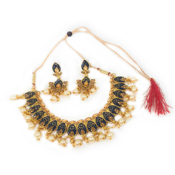 Matt Meenakari Choker Necklace and Earring Set - Image 11