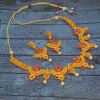 Floral Design (Pink Stone) Golden Choker Necklace and Earring Set - Image 2
