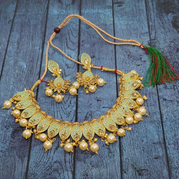 Matt Meenakari Choker Necklace and Earring Set - Image 6