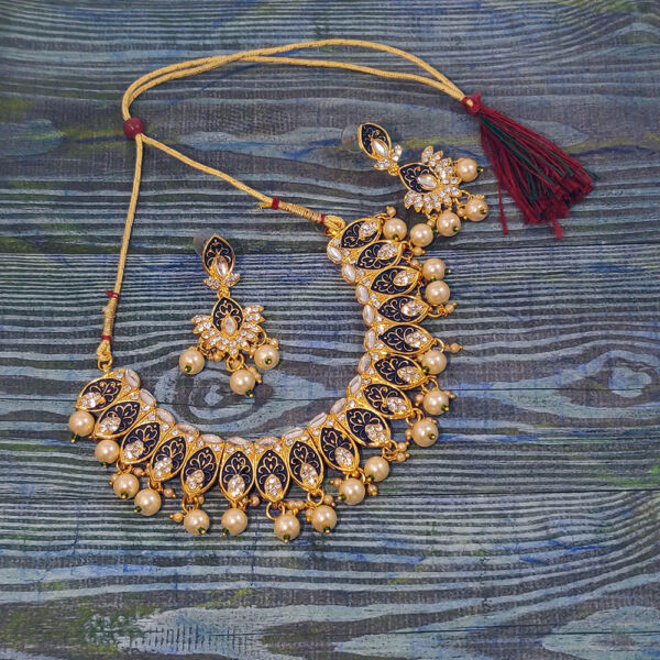 Matt Meenakari Choker Necklace and Earring Set - Image 10