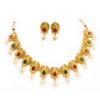 Red & Green Stone Matt Golden Choker Necklace and Earring Set - Image 4
