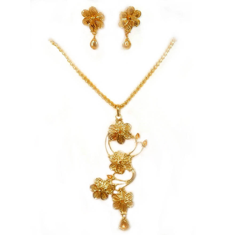 Gold Plated Pendant Earring Ring Combo - SHRINATHJI IMITATION - 3684734