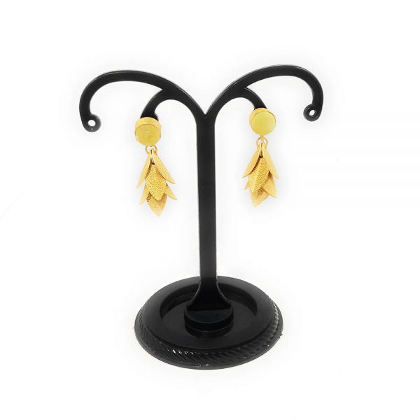 Yellow Druzy Matt Golden Bunch of Leaves Jhumka Earrings - Image 3