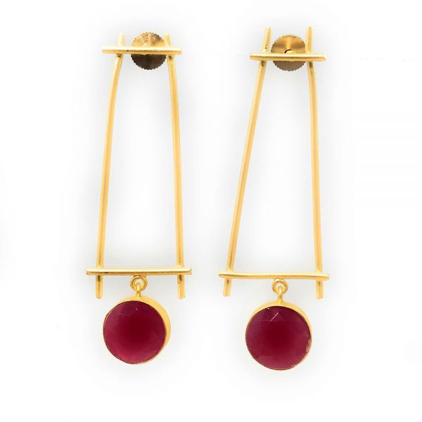 Matt Golden Geometric Long Dangler and Drop Stone Earrings - Image 6