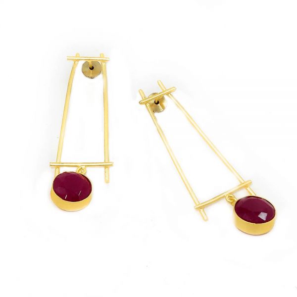 Matt Golden Geometric Long Dangler and Drop Stone Earrings - Image 5