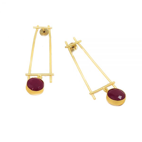 Matt Golden Geometric Long Dangler and Drop Stone Earrings