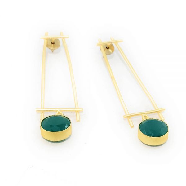 Matt Golden Geometric Long Dangler and Drop Stone Earrings - Image 3