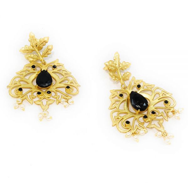 Golden Leaf Mini Pearl Stone Earrings - Image 5