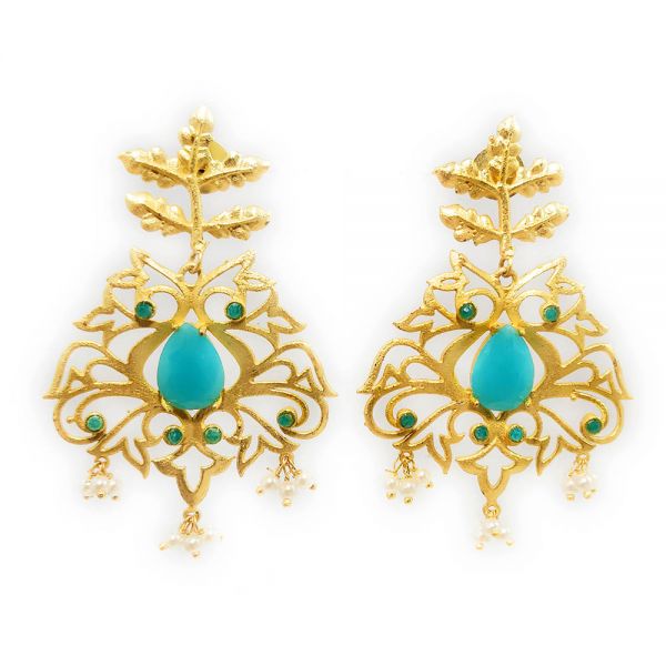 Golden Leaf Mini Pearl Stone Earrings - Image 3