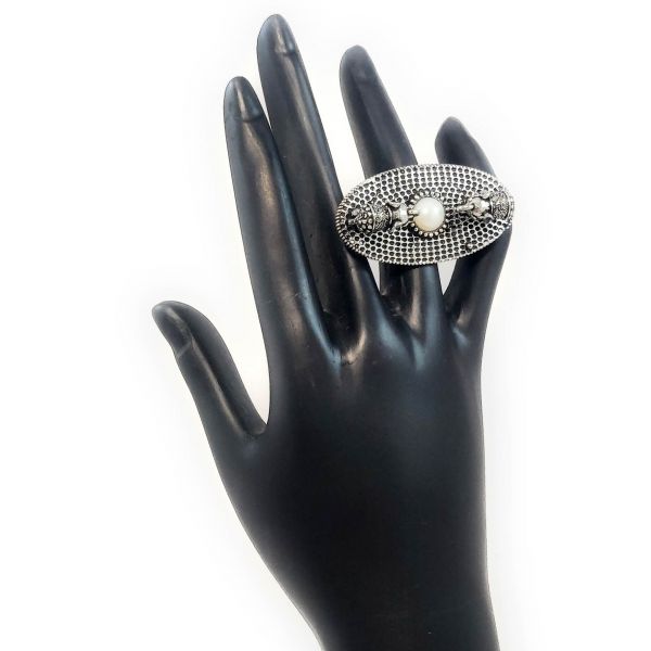 Oxidised Adjustable Elephant Finger Ring and Latkan Ring Combo for Women - Image 3