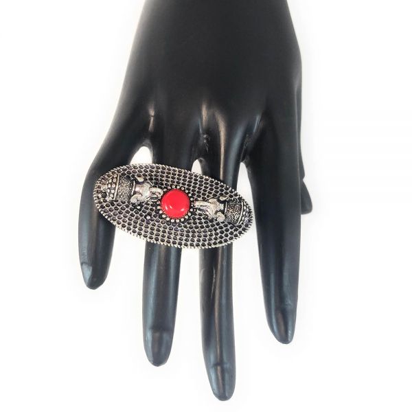 Oxidised Adjustable Elephant Finger Ring and Latkan Ring Combo for Women - Image 7