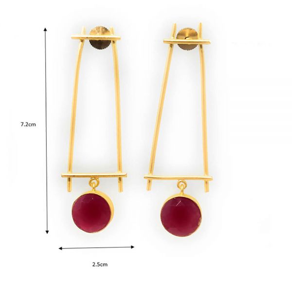 Matt Golden Geometric Long Dangler and Drop Stone Earrings - Image 7