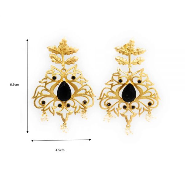 Golden Leaf Mini Pearl Stone Earrings - Image 6