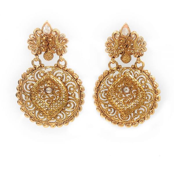 Gold Plated Partywear Floral Peacock Design Bridal Necklace and Earring Set - Image 2