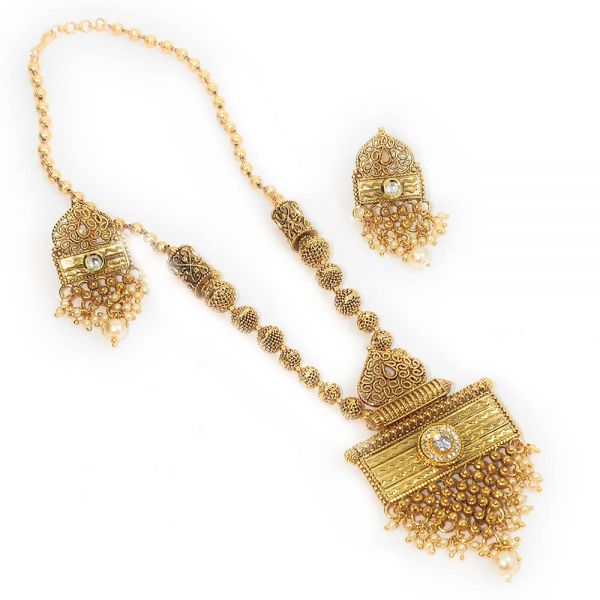 Polki Kundan Gold Plated Copper Partywear Necklace and Earring Set - Image 4