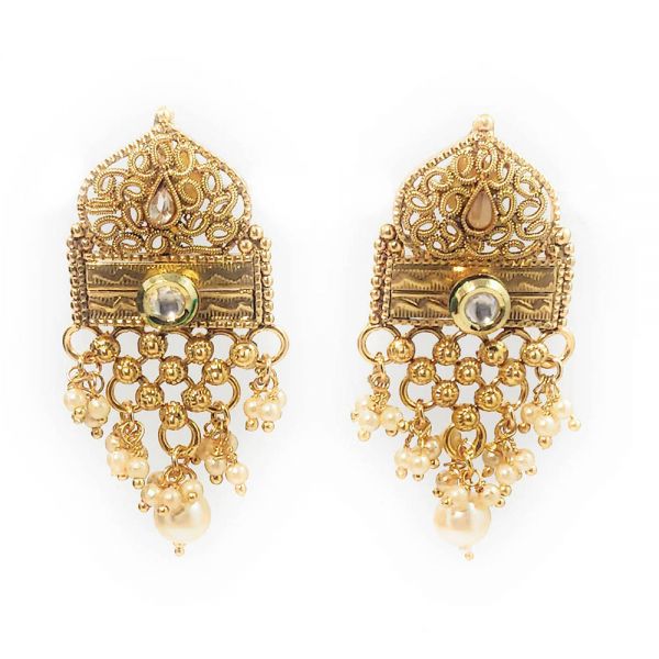 Polki Kundan Gold Plated Copper Partywear Necklace and Earring Set - Image 2