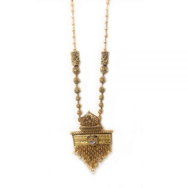 Polki Kundan Gold Plated Copper Partywear Necklace and Earring Set - Image 3