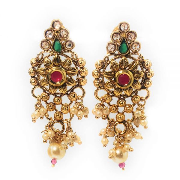 Gold Plated Copper Partywear Peacock Necklace and Earring Set - Image 3
