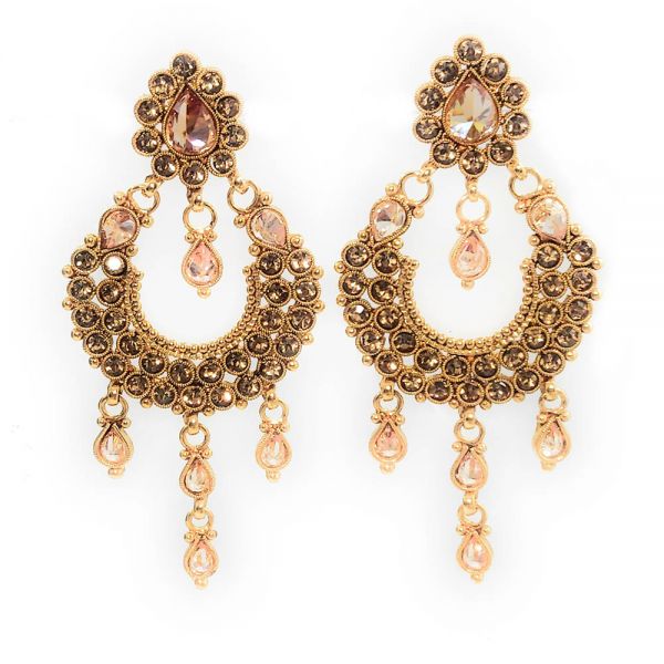 Antique Golden Gold Plated Copper Pink Polki Long Dangle & Drop Partywear Earrings