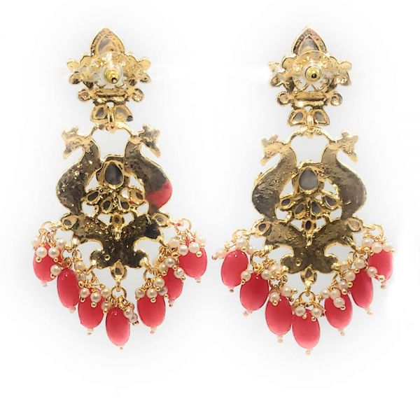 Peacock Design Meenakari Crystal Dangle & Drop Earrings - Image 3