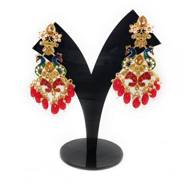 Peacock Design Meenakari Crystal Dangle & Drop Earrings