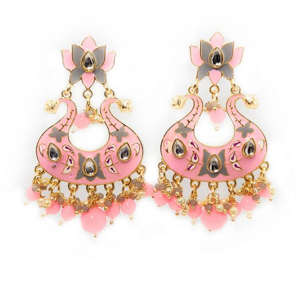 Floral Design Meenakari Crystal Dangle & Drop Earrings