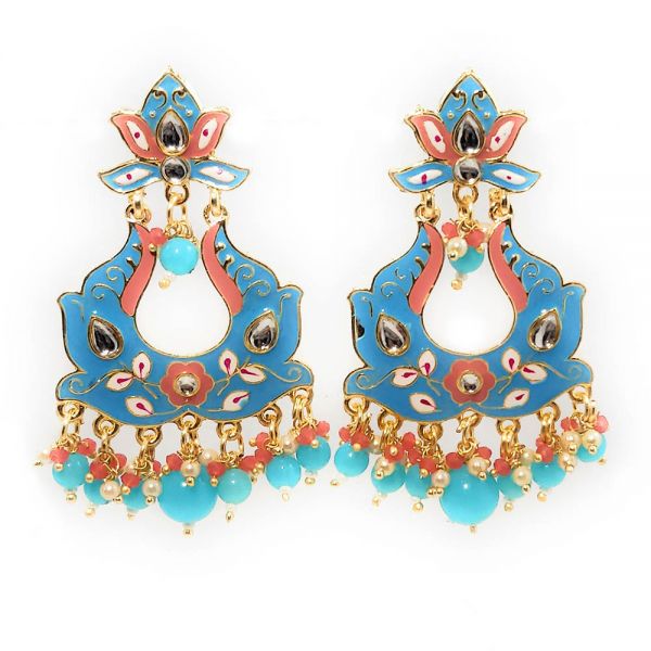 Floral Design Meenakari Crystal Dangle & Drop Earrings - Image 2
