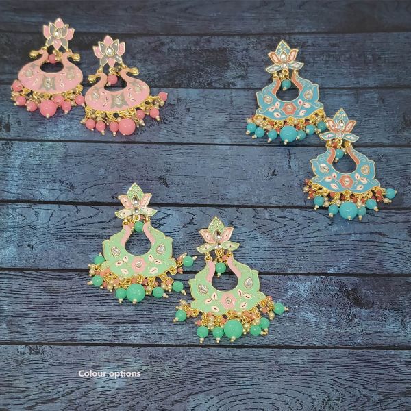Floral Design Meenakari Crystal Dangle & Drop Earrings - Image 5