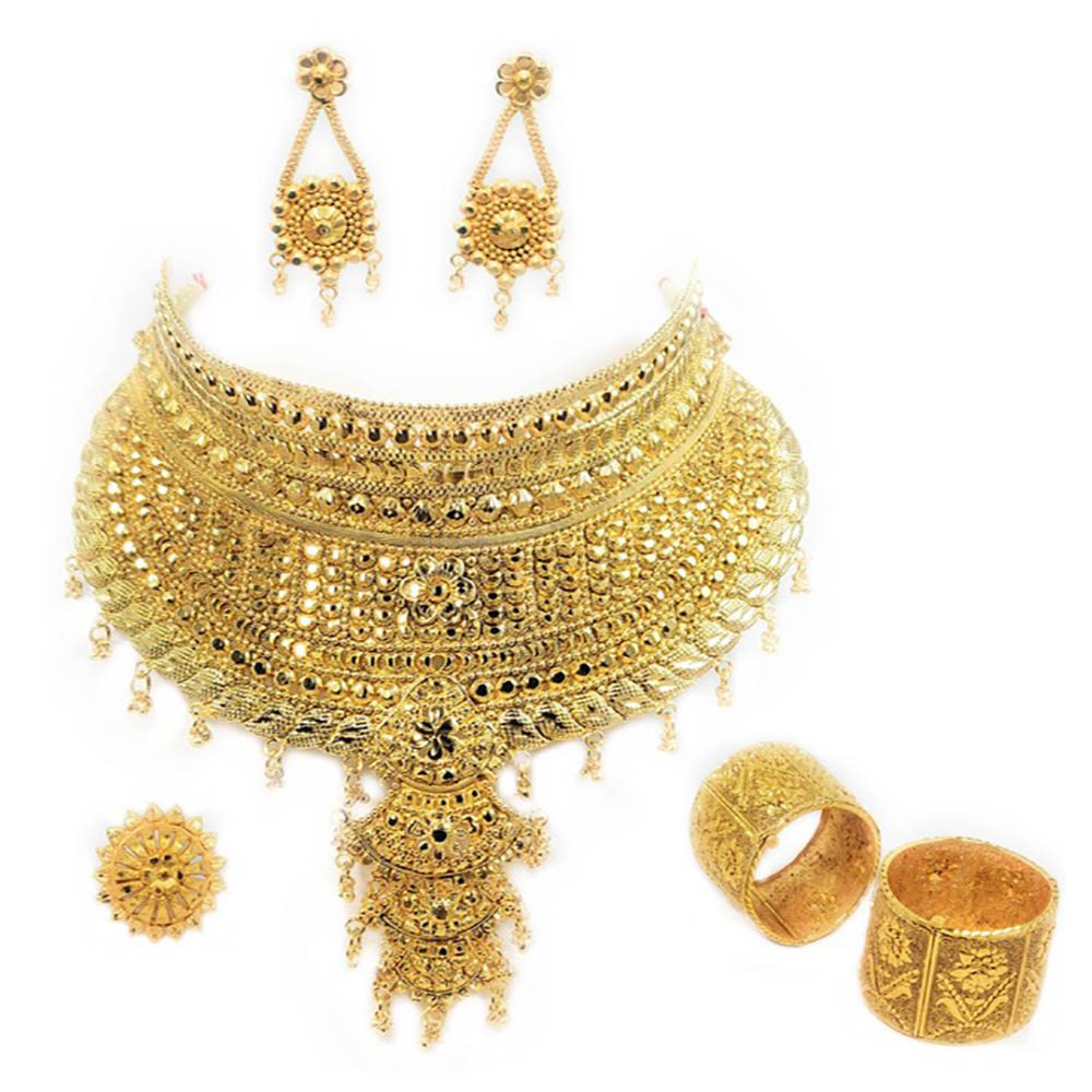 Gold Plated Handcrafted Kundan Earrings with White colour Bead Bangles set  - Reeti Fashion - 281440