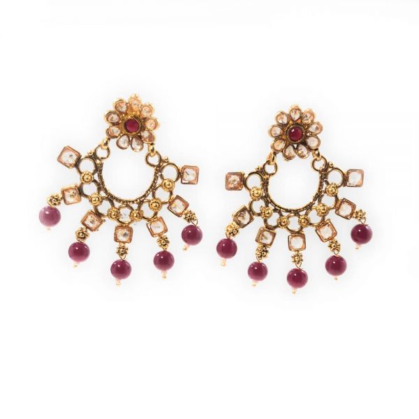 Gold Plated Copper Base Partywear Square Polki Choker Necklace and Earring Set - Image 2