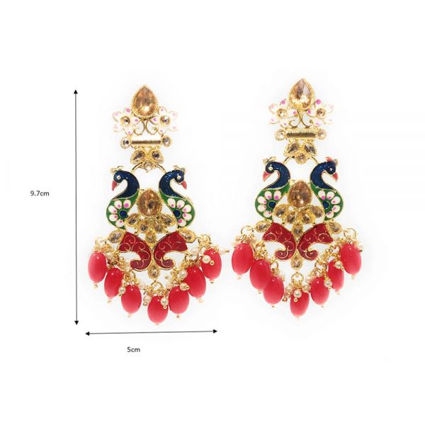 Peacock Design Meenakari Crystal Dangle & Drop Earrings - Image 4