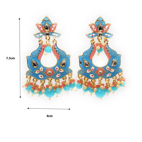 Floral Design Meenakari Crystal Dangle & Drop Earrings - Image 4