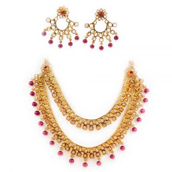 Gold Plated Copper Base Partywear Square Polki Choker Necklace and Earring Set