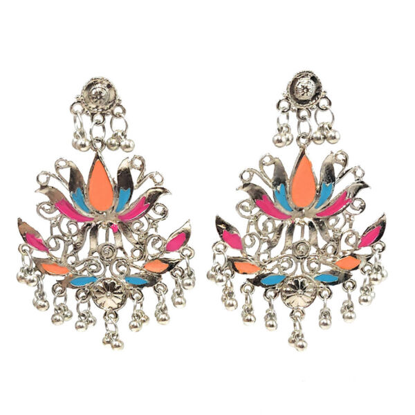 Meenakari Lotus Design Ethnic Earring with Ghungroo for Women