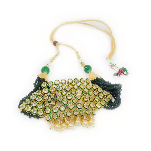 Partywear Polki Choker Necklace and Earrings Set - Image 3