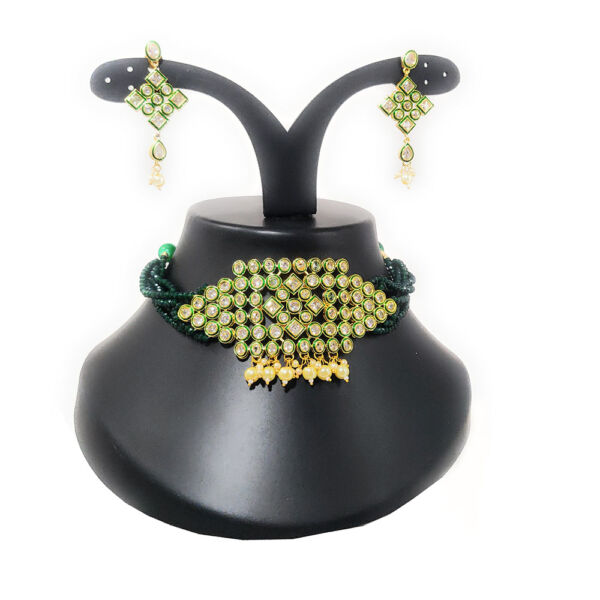 Partywear Polki Choker Necklace and Earrings Set - Image 2