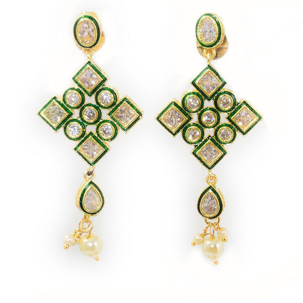 Partywear Polki Choker Necklace and Earrings Set - Image 4