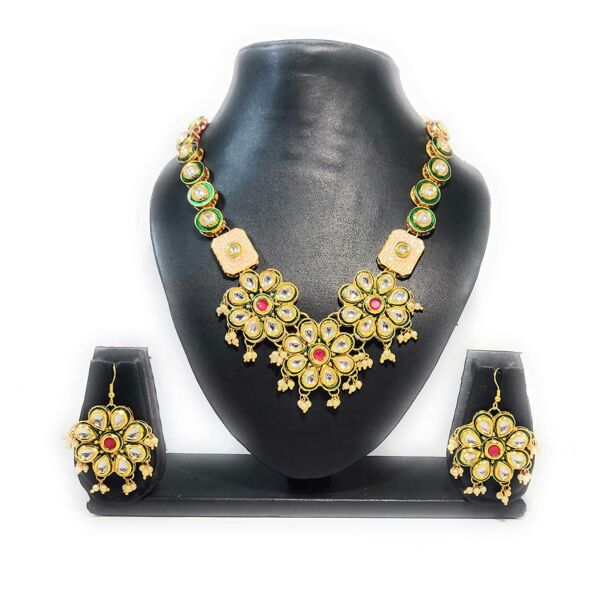 Floral Kundan Necklace and Earring Set - Image 2