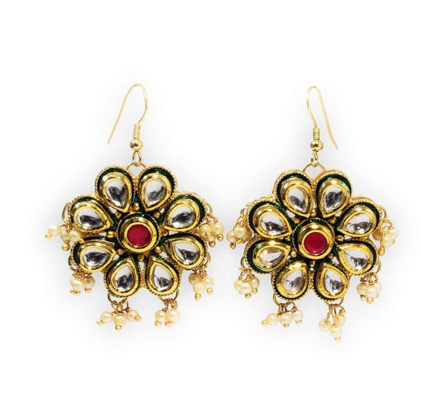 Floral Kundan Necklace and Earring Set - Image 4